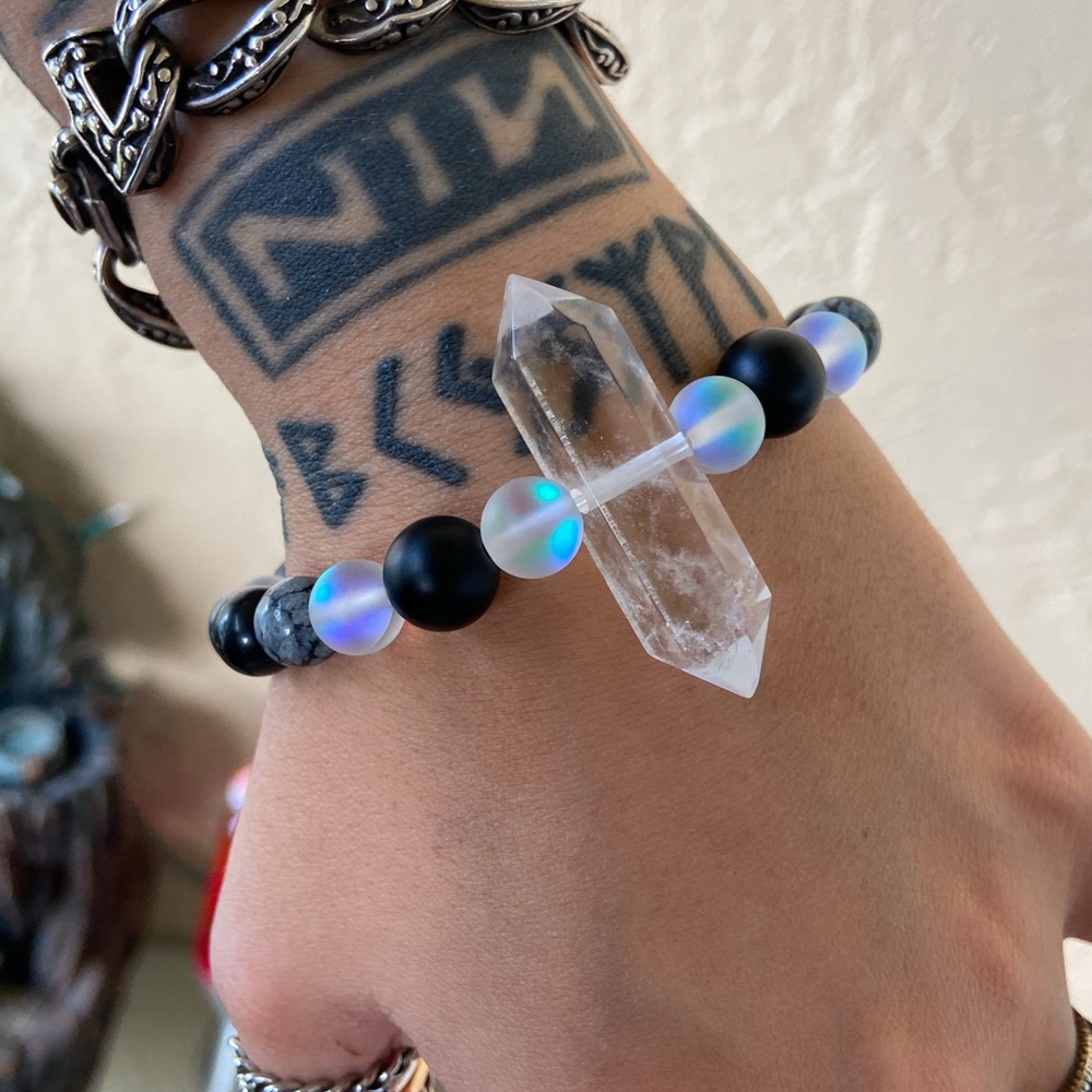 Genuine crystal quartz opalite obsidian bracelet - Picture 2 of 8